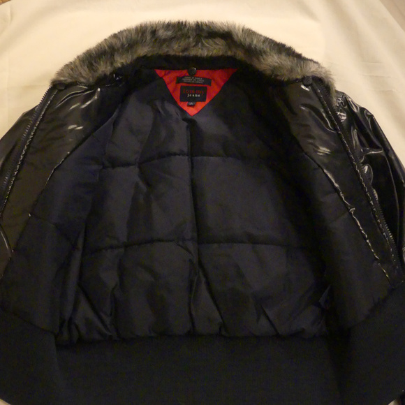 Womens Tommy Girl Vinyl Jacket Faux Fur Collar - Picture 6 of 6